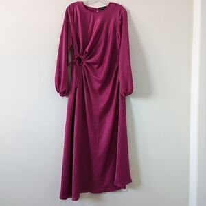 House of Harlow 1960 Magenta Long Sleeve Maxi Dress with Side Slit, Size L